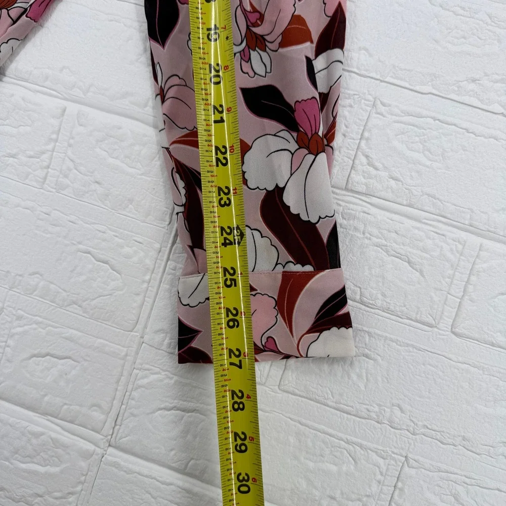 Ann Taylor Factory Blouse Women Sz M Pink Floral Orchid Button Down Long Sleeve